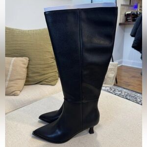 Steve Madden NYC Faux Leather Knee High Boots Kitten Heel, Black, Sz 9, NWT